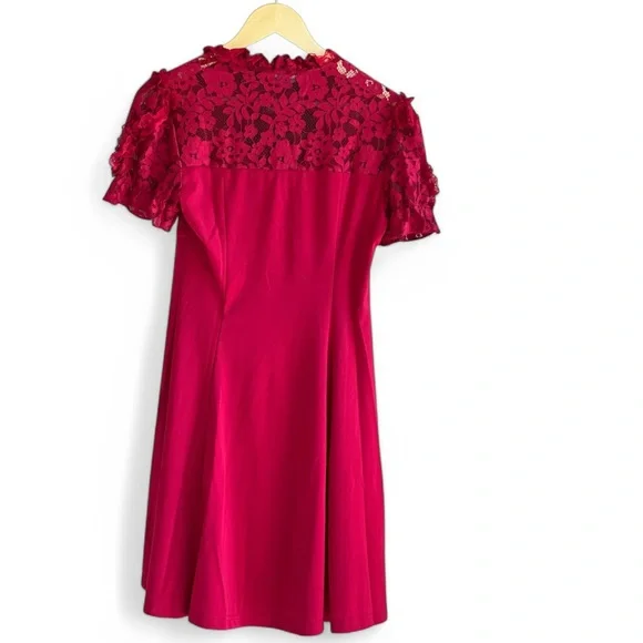 Scarlet darkness Lace Patchwork Hollowed-out Front A-Line Dress NWT - Picture 11 of 12